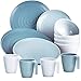 Melamin Geschirr Geschirrset für 4 Personen Campinggeschirr Tafelservice 16 teilig blau Ton Optik Tafelgeschirr Camping Outdoor Essgeschirr Kombiservice 16 TLG modern Melamingeschirr Picknickgeschirr