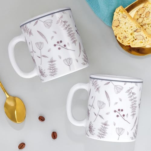Image of Larah by BOROSIL 320ml x 2pc Opalware Grandeur Tea /Coffee Mug Set, Microwave & Dishwasher Safe Embossed Design Crockery Ideal for Daily Use & Gifting