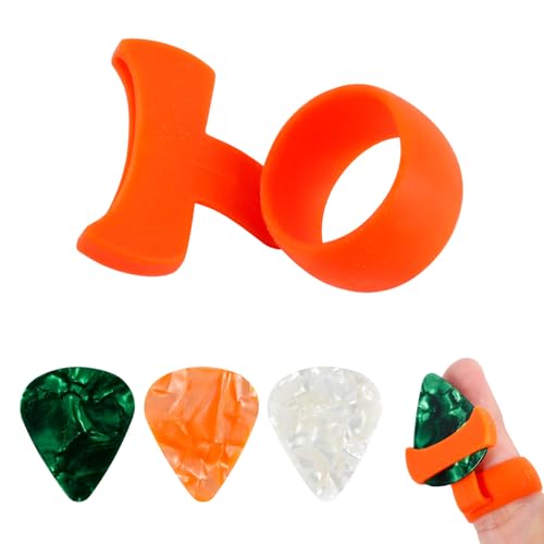PEUTIER Silicone Guitar Pick Grips with 3pcs Guitar Picks, Ergonomic Guitar Finger Pick Holder Non-Slip Finger Thumb Protector for Acoustic Electric Guitar Bass Ukulele Kalimba (M)