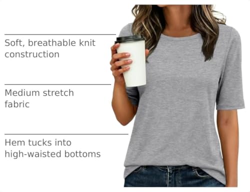 Image of ANRABESS Womens Half Sleeve Tops Crewneck Shirts Basic Fit Work Tee