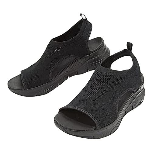 LLSH 2021 Summer Washable Slingback Orthopedic Slide Sport Sandals, Mesh Platform Soft Sole Casual Sports Women's Shoes (42,Black) Cover