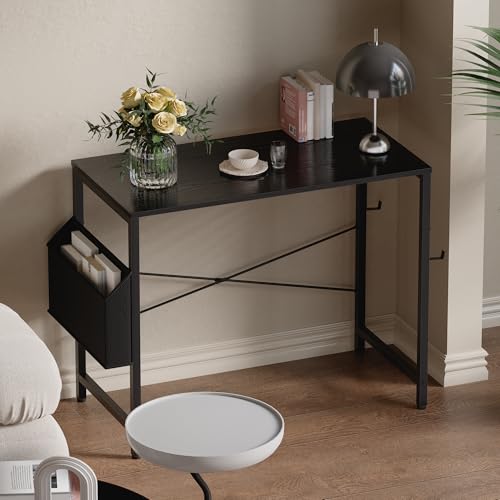 Image of Pamray 32 Inch Computer Desk for Small Spaces with Storage Bag, Home Office Work Desk with Headphone Hook, Small Office Desk Study Writing Table