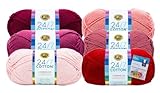Lion Brand Yarn 24/7 Cotton Yarn, 6 Pack Bundle with Bella's Crafts Stitch Markers (Be Mine)