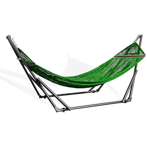 Best Home Fashion Hammock with Collapsible Steel Stand 450 lbs Capacity & Carrying Case, Portable & Adjustable, Perfect for Camping Beach Summer Patio, EZ Daze Foldable Hammock with Stand- Green Cover