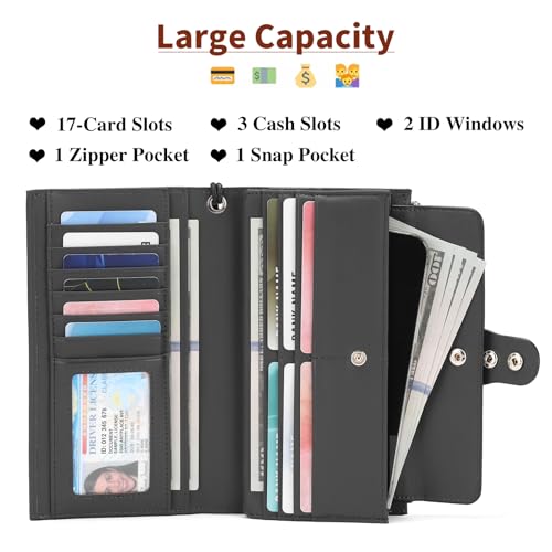 SENDFN Large Womens Wallet Leather RFID Blocking Multi Card Organizer Wristlet2