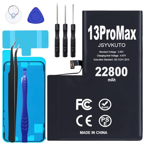JSYVKUTO 22800mAh Battery for iPhone 13 Pro Max [Upgraded] New 0 Cycle Higher Capacity Replacement Battery for iPhone 13 Pro Max with Full Set Repair Tool Kit Model A2641 A2643 A2644 A2645 A2484