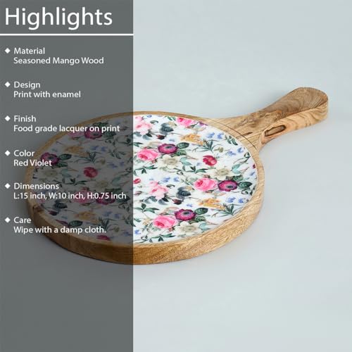 Image of SAAGA Red Violet Mango Wood Pizza Serving Tray - Stylish Round Snack Plate (15x10 Inch) for Kitchen, Home, Cafes & Restaurants