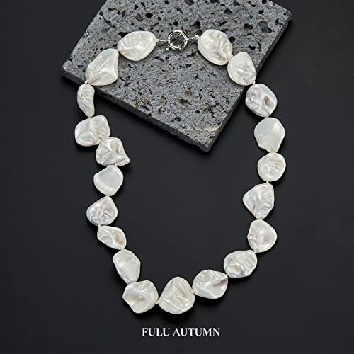 Pearl Choker Necklace for Women Boho Beaded Statement Necklace with Black White Large Freshwater Pearls Silver Fashion Jewelry Gift - Image 3