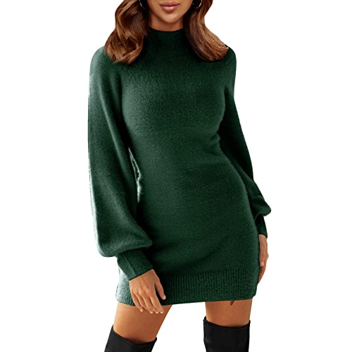 EXLURA Women's 2025 Mock Neck Ribbed Long Sleeve Bodycon Pullover Cute Mini Sweater Dress