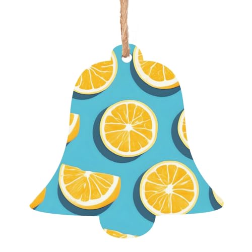 Adornos de madera en forma de campana, cuñas de limón, decoraciones colgantes para fiestas de Navidad, perfectas para el hogar, paredes, puertas, ventanas
