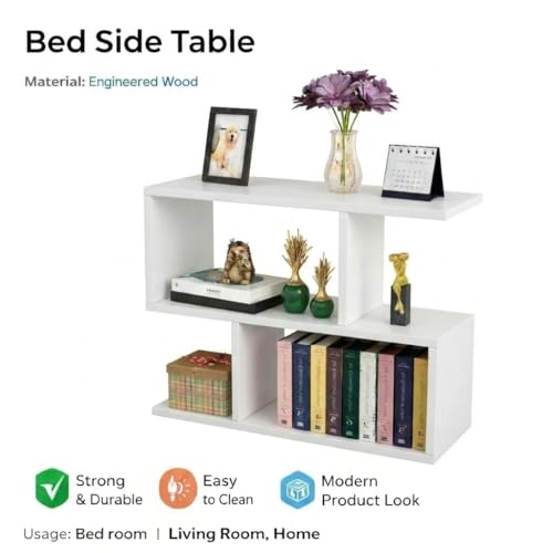 Image of SPYDER CRAFT Zig Zag Engineered Wood Bedside Table for Bedroom|Wooden Modern Side Tables for Bedroom|Side Table for Bed Room|Corner Table for Bed Room Finish Color -White, DIY(Do-It-Yourself)