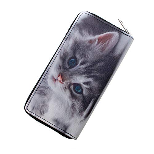 Cute Kitty Cartoon PU Leather Wallet Cash Coin Long Purse Card Holder for Women & Girls