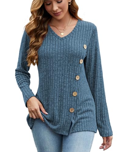 Image of JomeDesign Womens Sweaters Long Sleeve Shirts V Neck Sweatshirt Loose Casual Tunic Tops