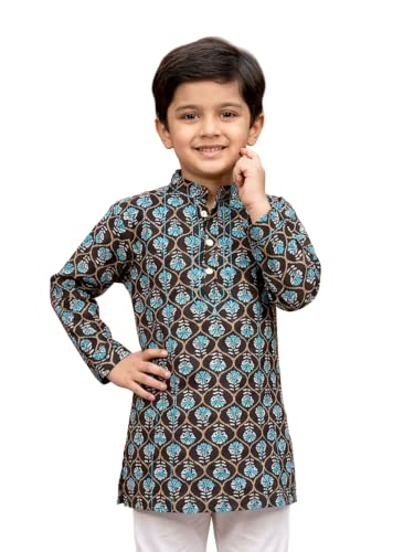 Image of KiddoPanti Boys 100% Cotton Ethnic Motif Printed Short Length Kurta