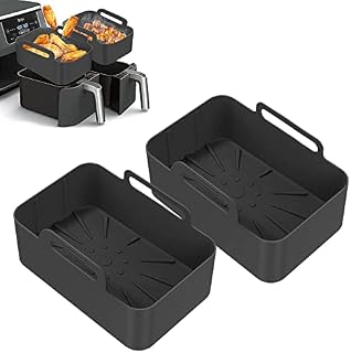2023 Upgraded 2PCS Silicone Liners for Ninjas Dual Air Fryer AF300UK, AF400UK & Tower T17088, Silicone Air Fryer Liners Basket, Ninja Dual Air Fryer Accessories (Black)