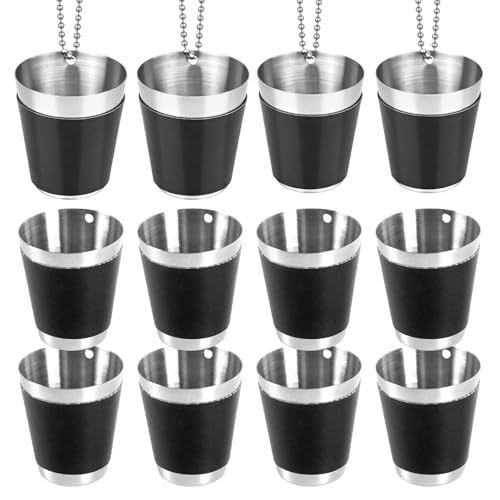 Gykutix 12 Stück 30ml Schnapsglas zum Umhängen Wiederverwendbare Schwarz Schnapsbecher Edelstahl für Hochzeitsfeiern Geburtstagsfeier Bachelorette Party
