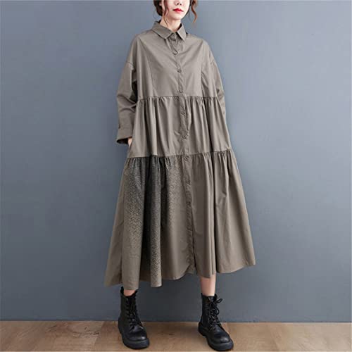 Robe à imprimé patchwork plissé femme manches longues rétro L - 6