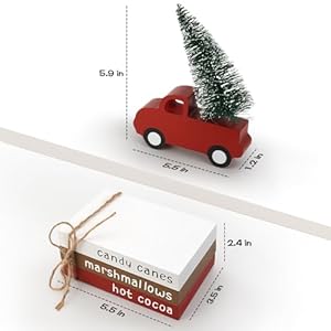 Christmas Decorations Indoor Christmas Decor Wooden Book Stack Red Truck with LED Lighted Tree Christmas Signs for Table Tiered Tray Shelf and Mantel Holiday Decor for HomeOffice