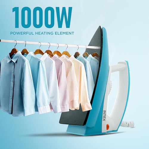 Image of Intex Glidex Core Basic Dry Iron 1000W Blue | Non-Stick Soleplate | Adjustable Temperature Control | Lightweight Shock Proof Dry Iron for Fast Everyday Ironing at Home