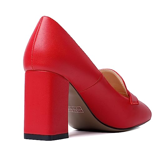 Image of MODENCOCO Womens Sexy Formal Matte Slip On Square Toe Work Block High Heel Loafers Shoes 3.5 Inch