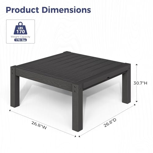 Image of Modular Outdoor Patio Furniture Coffee Table, HIPS All-Weather Outdoor Sectional Sofa Table, Side Interlock for Expansion, Patio Side Table for Backyard, Balcony, Deck (Black)