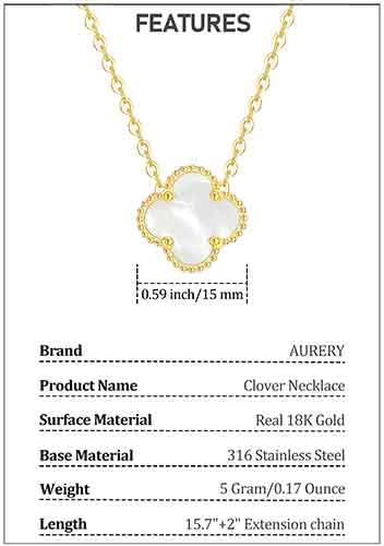 Image of Real 18K Gold Plated Necklaces for Women (Double Sided) Dainty Pendant Necklace Set (High Tarnish & Water Resistant) Trendy Four Leaf Cute Lucky Clover Jewelry Gifts for Women, Black White Gold