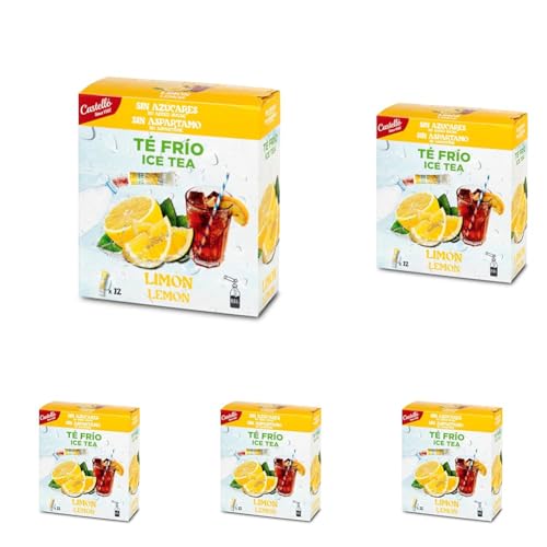 Castello since 1907 Té Frío (Ice Tea - Iced Tea) Zero & Instantáneo | Limón | 12 sobres | 1 sobre : 500 ml de Té | 0 Calorías | 0 Azúcar | 0 Aspartamo (Paquete de 5)