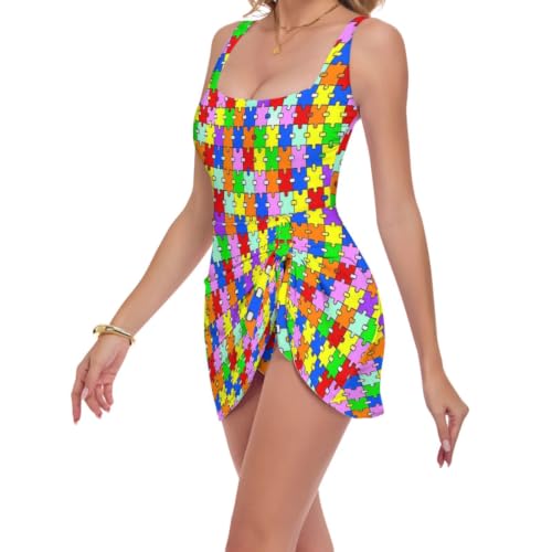 Maillot de bain une pièce ventre plat froncé à motif puzzle
