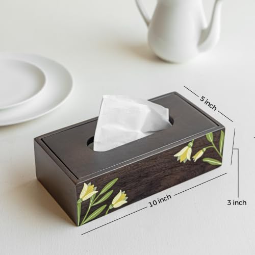 Image of Aurum Crafts Mirra Handpainted Wooden Tissue Box Holder | Mango Wood Decorative Napkin Dispenser | Tabletop Tissue Case for Home, Living Room, Office & Dining Decor | Size: 10 x 5 x 3 inches
