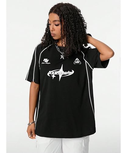 Image of SXV STYLE Printed Cool Aesthetic Racing Streetwear Oversized Baggy Cotton Y2K T-Shirt for Women