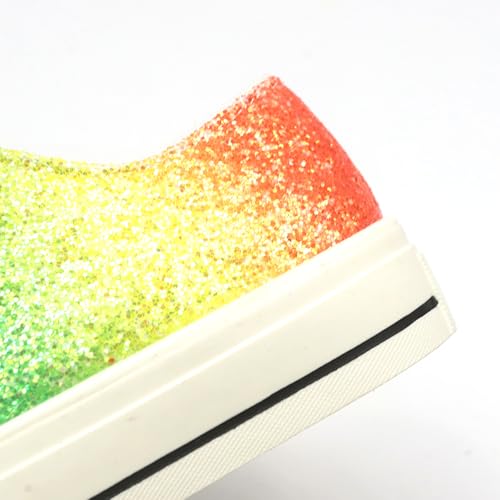 Rainbow Glitter Canvas Sneakers, Low Top Fashion Casual Shoes, White Laces4