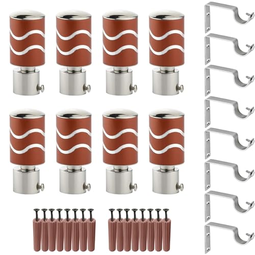 Image of GRIVAN Stainless Steel Curtain Holder Set for Door Window Wall Suitable for 1 Inch Rod Curtain Bracket Support Knobs Accessories (Maroon, Pair of 4)