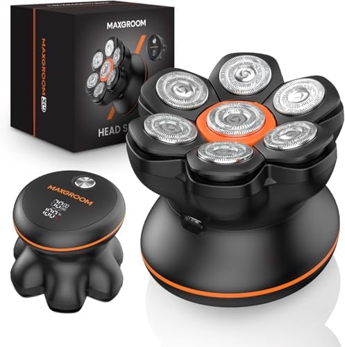 MAXGROOM JK-1688 Head Shaver for Bald Men, Electric Razor with 7D Flexible Blades, IPX6 Waterproof, LED Display, Ergonomic Design, Rechargeable, 2 Speed Settings, Easy to Clean, Gifts for Men and Father