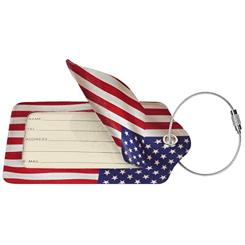 American US Luggage Tags for Suitcases Patriotic Identifiers Leather Travel Tags for Luggage ID Labels Privacy Cover Backpack Baggage Rucksack Personalized Custom Unique Loops Men Kids Women Bag 2 Pcs2