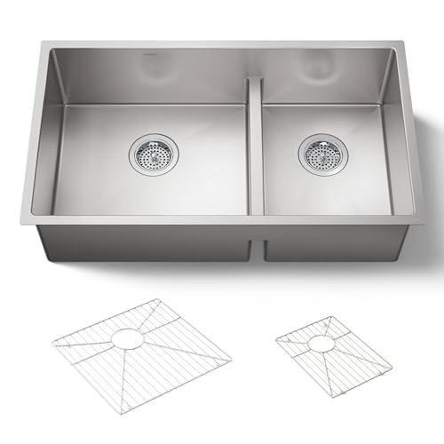 KOHLER Strive® 32" Large/Medium Double Bowl Sink, Undermount Kitchen Sink, Stainless Steel, K-5284-NA
