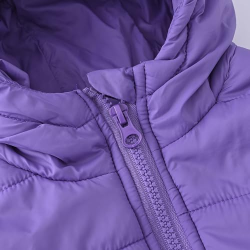 EnJoCho Boys Girls Middle Kids Hooded With Pockets Solid Color Short Cotton Jacket Ski Jacket Girls (Purple, 7-8 Years)4
