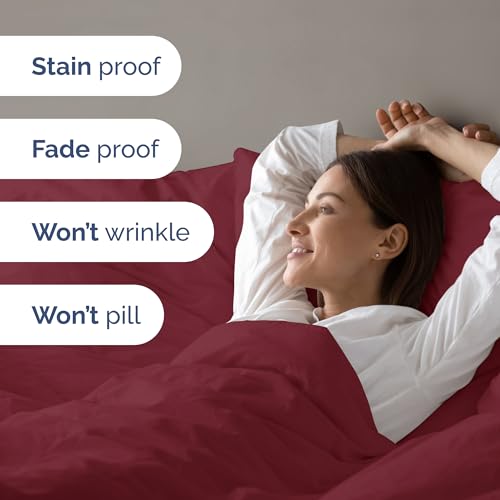 Image of Duvet Cover Full Size Set - Extra Soft Full Duvet Cover 80 inch x 90 inch with 2 Pillow Shams for Women, Men, Kids & Teens - Hotel Luxury, Easy-Care w / Zipper Closures & Ties - Comfy & Breathable (Burgundy)