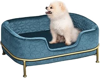 PawHut Dog Sofa Pet Couch, Velvet-feel Kitten Bed Lounge with Soft Cushion Washable Cover Metal Frame for Small Sized Dogs - Blue