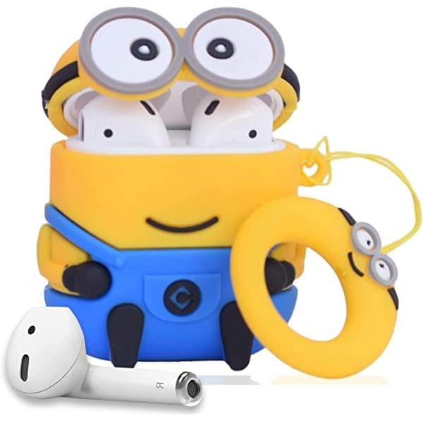 Image of Prolet Designed for AirPods 1 /2 Case Cute Minion Fashion Character Silicone Case Cover for Airpods 1 /2 Protective Skin with Keychain(Minion)-Yellow & Blue
