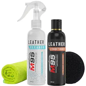 M95 Leather Cleaner&Conditioner Kit Combo For Sofa,Car Seats,Jacket,Bags,Belt&For All Leather,Cleaner&Conditioner|Leather Polish|Upholstery Cleaner|Leather Moisturizer (200Ml) Each,Lotion