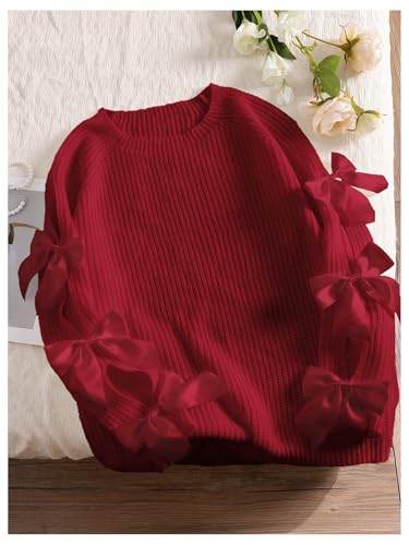 Image of SHENHE Women's Plus Size Sweaters Bow Cutout Crewneck Long Raglan Sleeve Knit Tops Chunky Sweaters