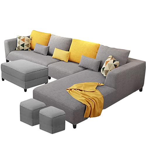 Image of Galib RHS 8 Seater L Shape Sofa Set for Living Room (Grey Fabric)
