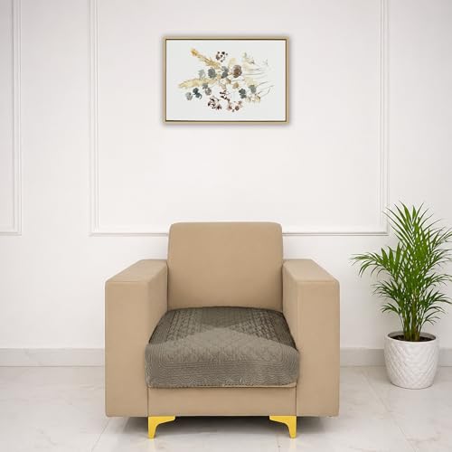 Image of Homerz Premium Petal Charm Sofa Cover | Embossed Floral Pattern | Soft Touch, Anti-Dust & Easy Wash Fabric Cloth, Washable and Durable (Beige, 1 Seater, Only Seat Cover)
