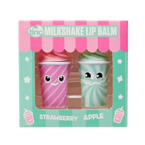 Tinc - Lippenbalsam Milkshake für Kinder, Duftende Frische Früchte, Erdbeere, Apfel, Befeuchtet die Lippen, Geschenk für Partytaschen, zwei Geschmacksrichtungen, Feuchtigkeitsspendender Balsam