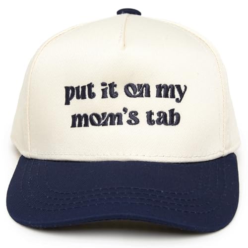 Funky Junque Kids Trucker Hat Baseball Cap - Two Tone Vintage Baby Baseball Cap Infant Baseball Hat Toddler Snapback Hat - Put it on My Moms Tab - Navy/Beige (Small - 12-24 Months)