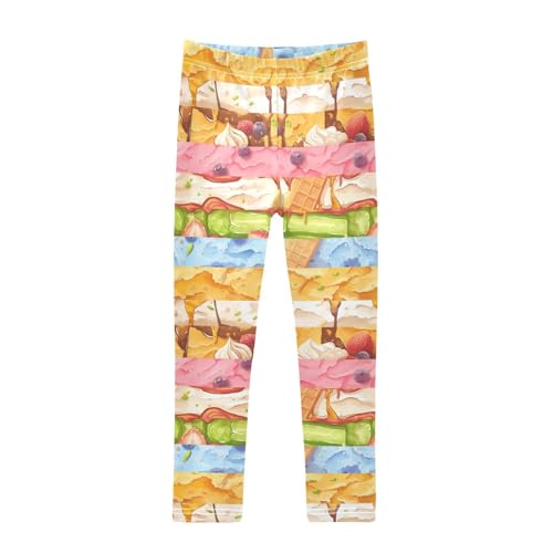 Colorful Food Ice Cream Girls Casual Leggings for Kids Printed Long Pant Bottoms Stretch and Soft
