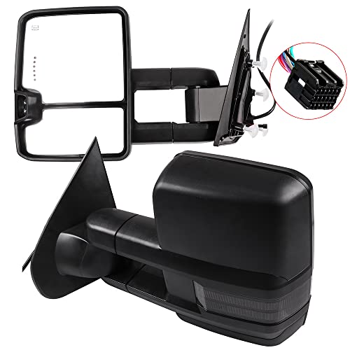 FEIPARTS Tow Mirrors Fit for Towing Mirrors with 2014-2018 for Chevy for GMC 1500 2015-2019 for Chevy for GMC 2500 HD 3500 HD Power Heated Turn Signal Puddle Light with Black Pair Left Right Mirrors