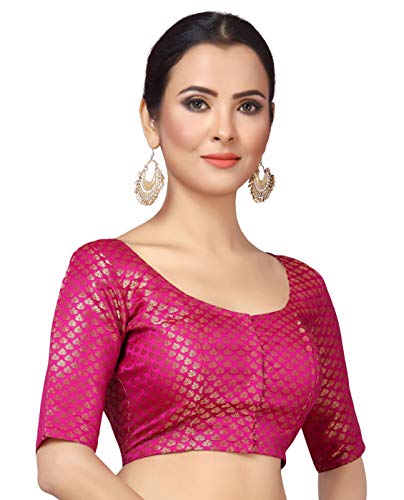 Studio Shringaar Women's Brocade Elbow Length Sleeves Saree Blouse
