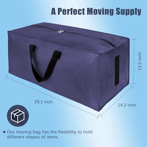 Image of HOMESURE 12 Pack Large Strong Moving Bags with Zippers & Carrying Handles - Water-Resistant - Heavy Duty Storage Tote for Space Saving, Fold Flat, Alternative to Moving Box (Blue)
