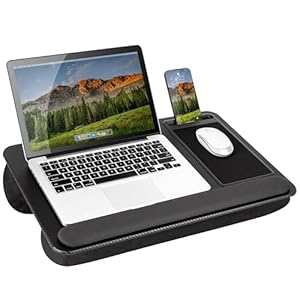 LapGear Home Office Pro Knietisch mit Handgelenkauflage, Mauspad und Handyhalterung, für Laptops mit bis zu 15,6 Zoll (39,6 cm), Schwarz